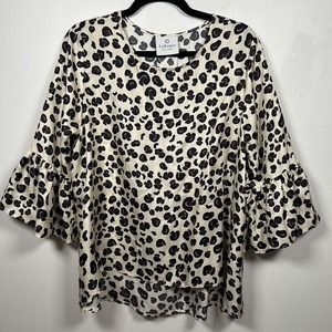 LaRoque Park Top Blouse 100% Silk Beige Leopard Animal Print Women's One Size